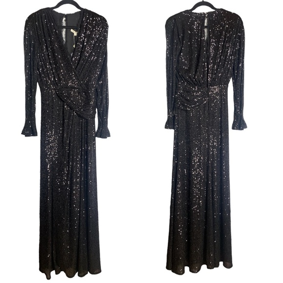 Jonathan‎ Simkhai Black Sequined Plunge Lace Draped Gown NWT - Picture 5 of 14